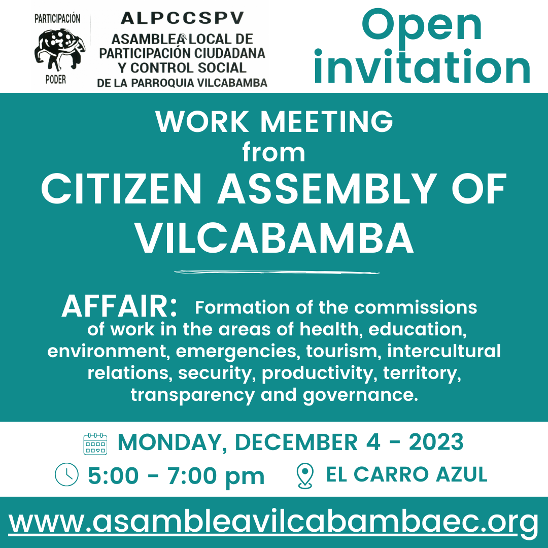 Invitation for the formation of work commissions of the Citizen Assembly of Vilcabamba