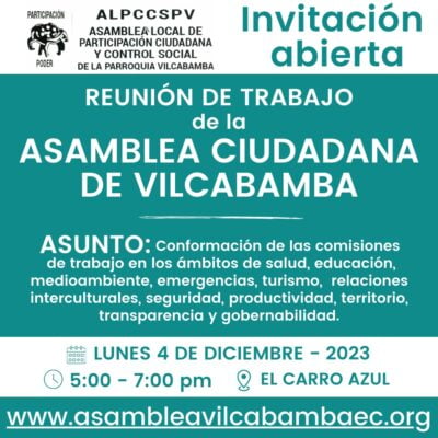 Invitation for the formation of work commissions of the Citizen Assembly of Vilcabamba
