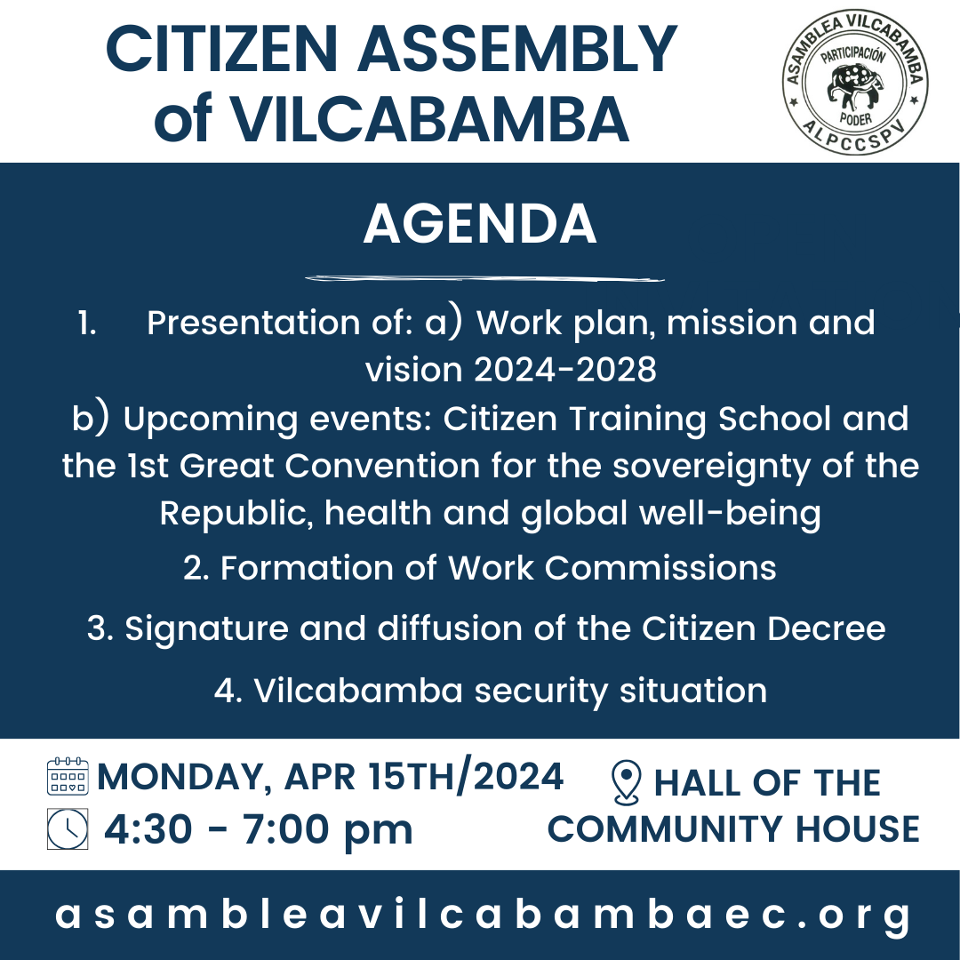 Invitation to the first 2024 assembly of the Vilcabamba Citizen Assembly